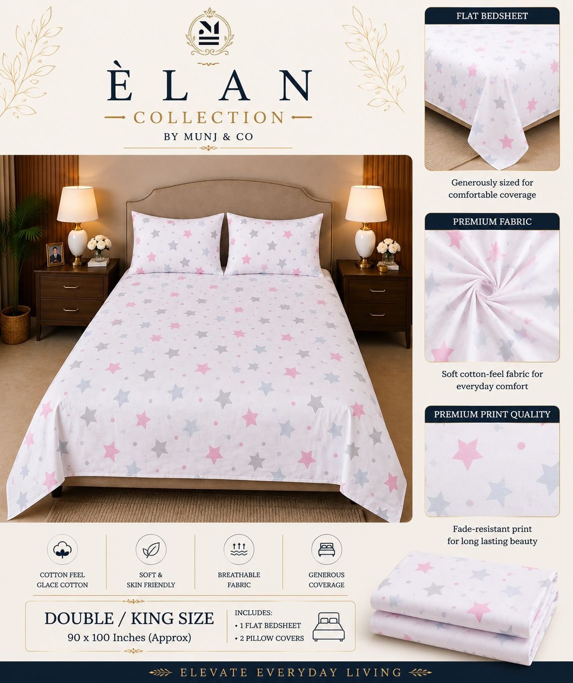 Pastel Starry Night Elan Double bedsheet