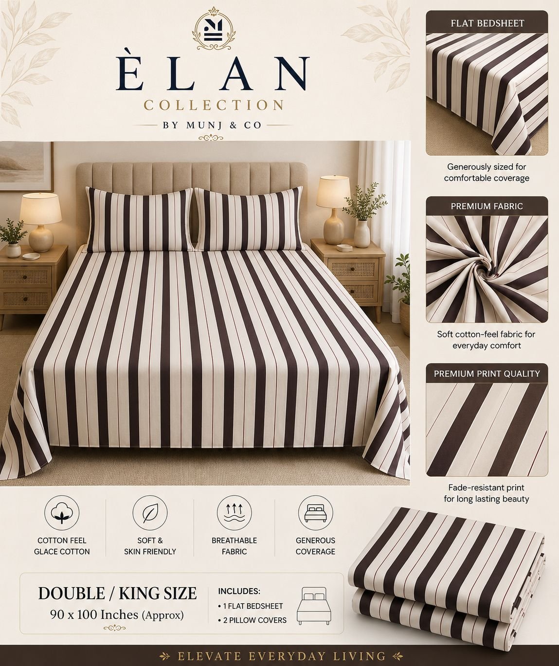 Espresso Pinstripe Elan Double bedsheet