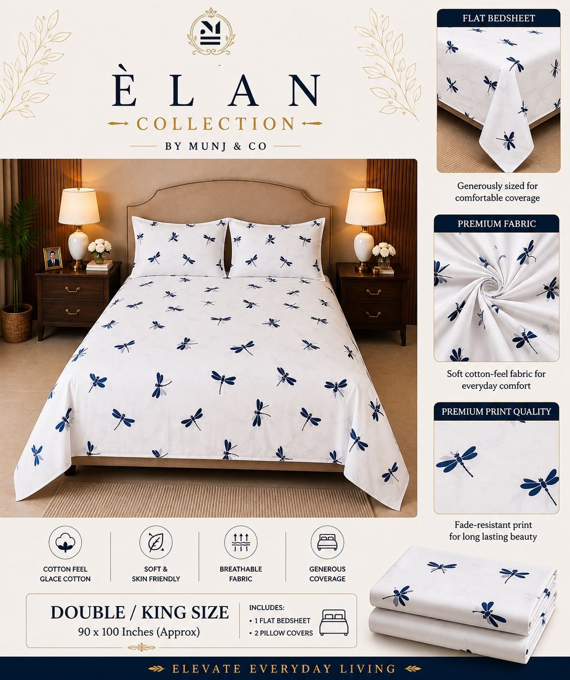 Midnight Dragonfly Elan Double bedsheet