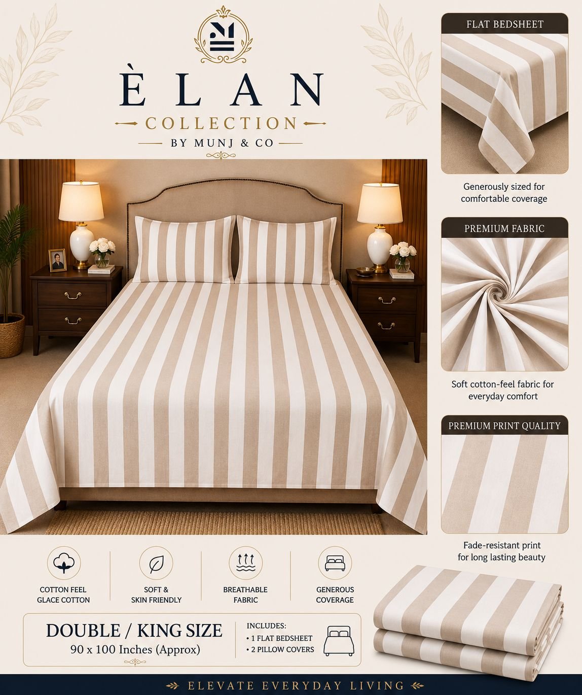 Sandstone Stripe Elan Double bedsheet