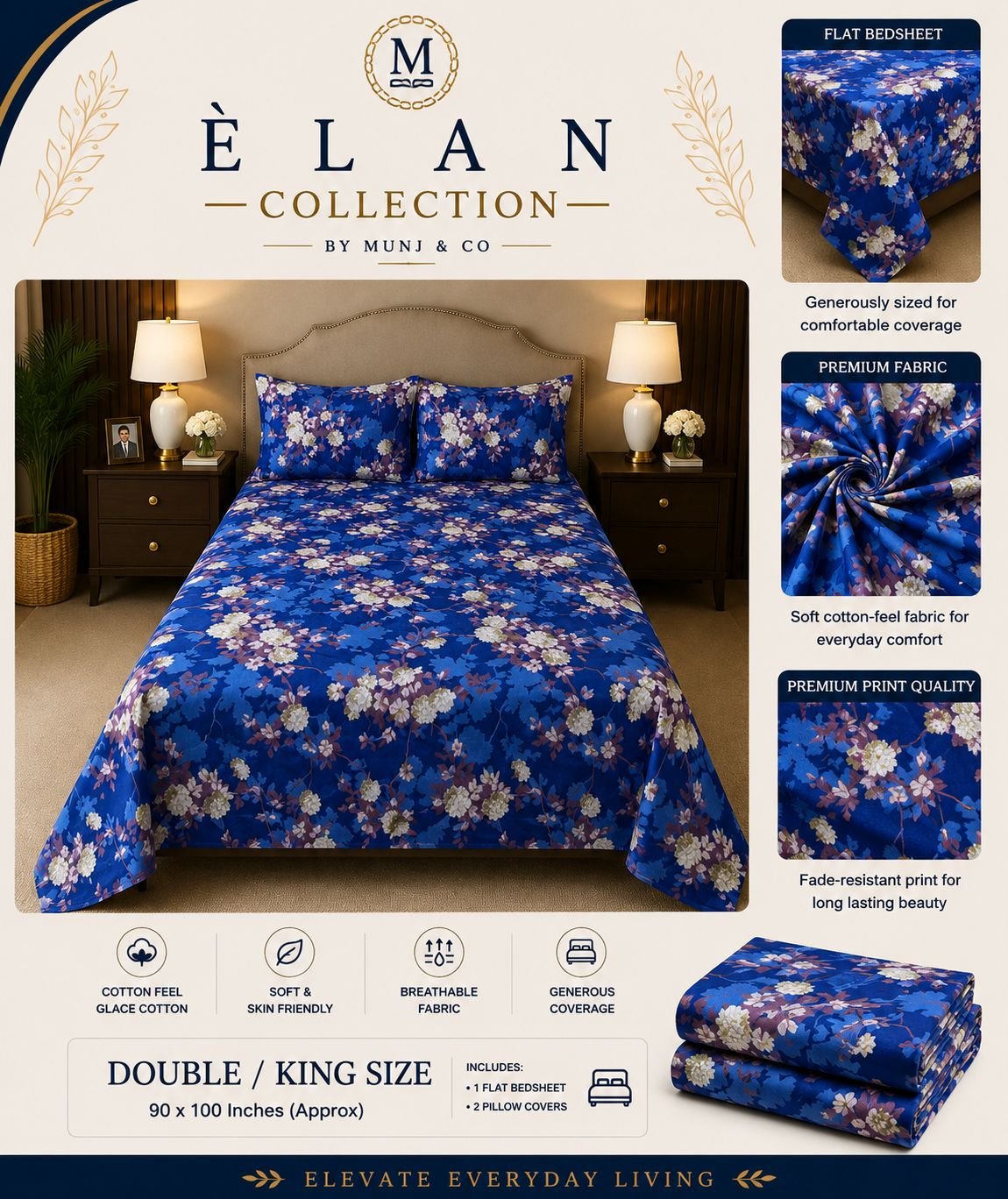 Midnight Bloom Elan Double bedsheet