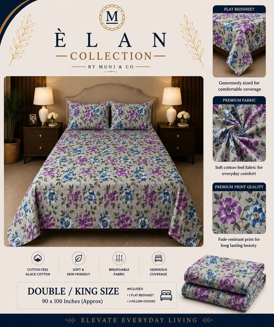 Violet Meadow Elan Double bedsheet