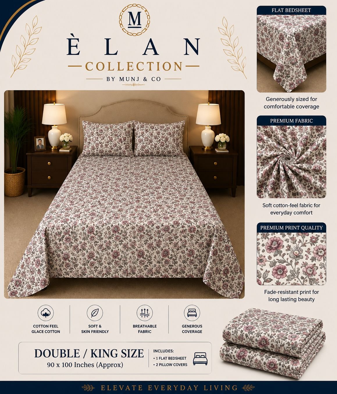 Rosewood Garden Elan Double bedsheet
