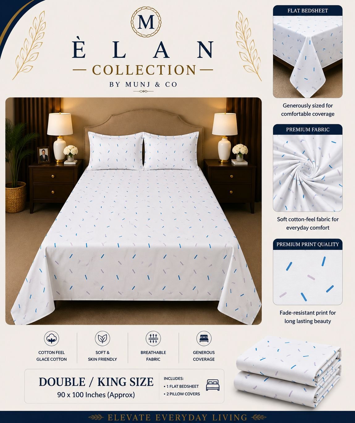 Sky Confetti Elan Double bedsheet