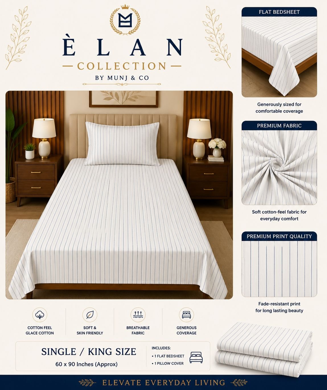 Classic Pinstripe Elan Single bedsheet