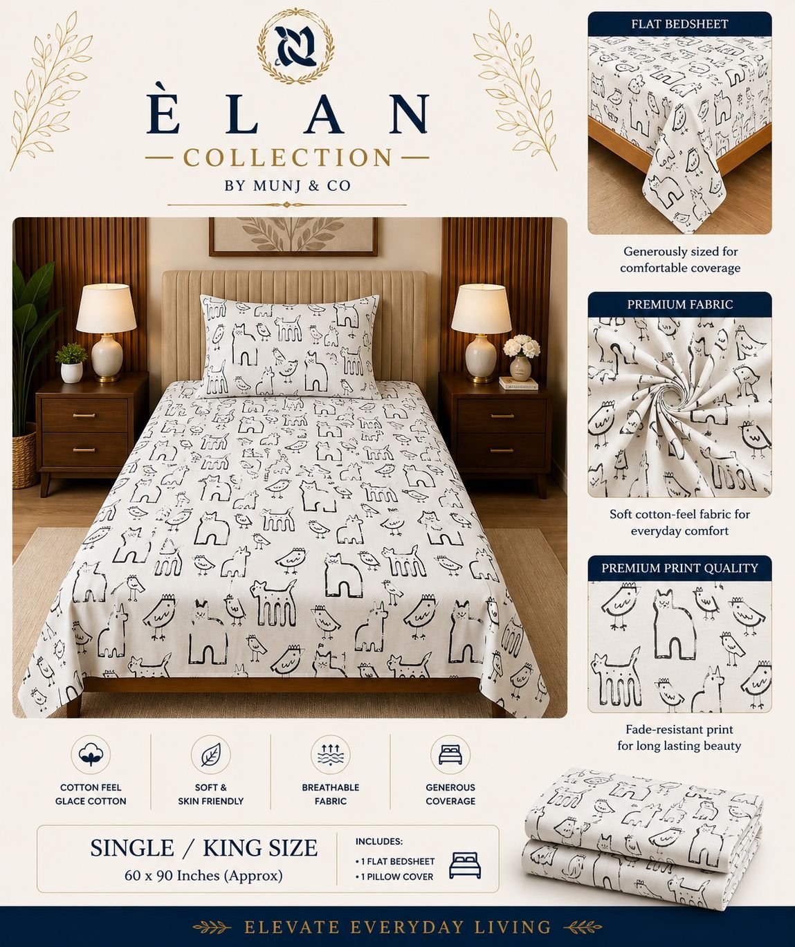 Sketch Animals Elan Single bedsheet