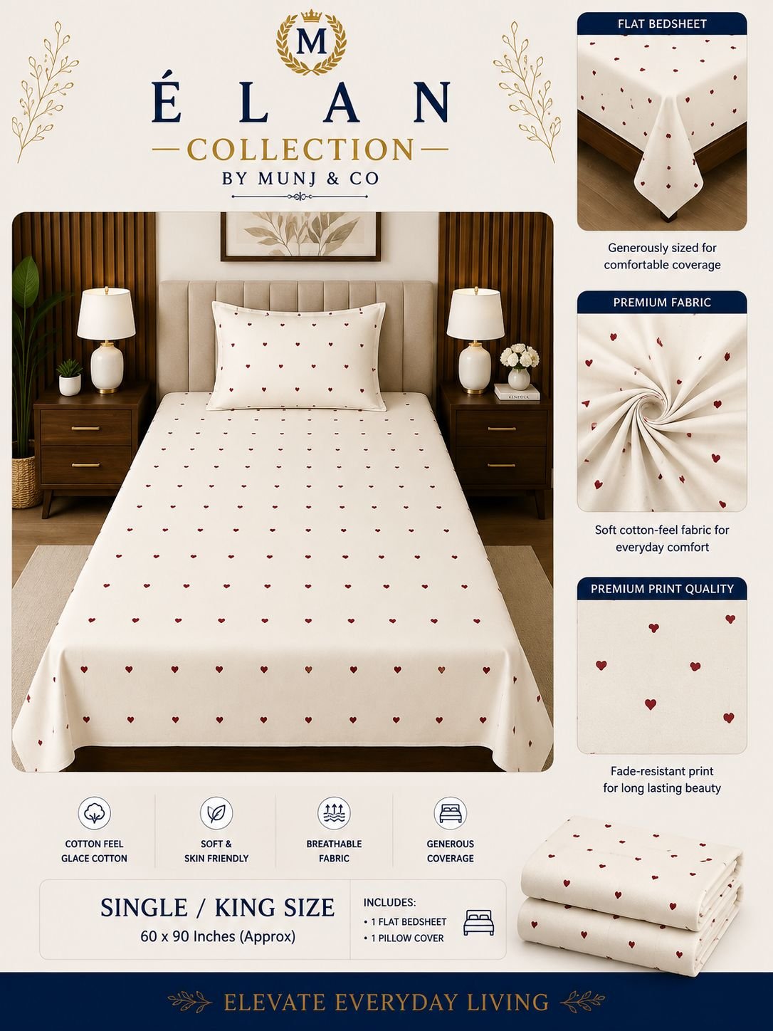 Tiny Hearts Elan Single bedsheet