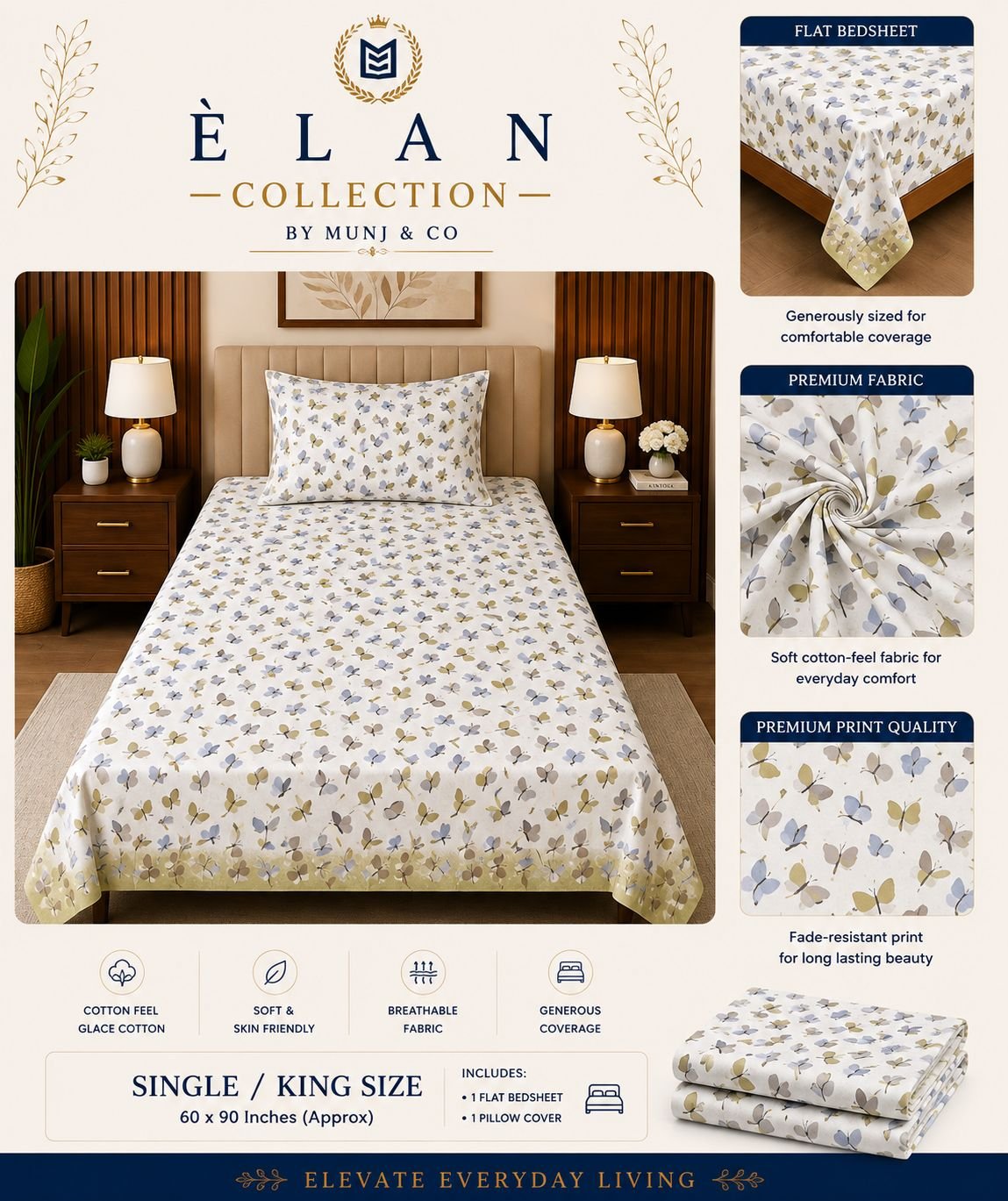 Soft Butterfly Elan Single bedsheet